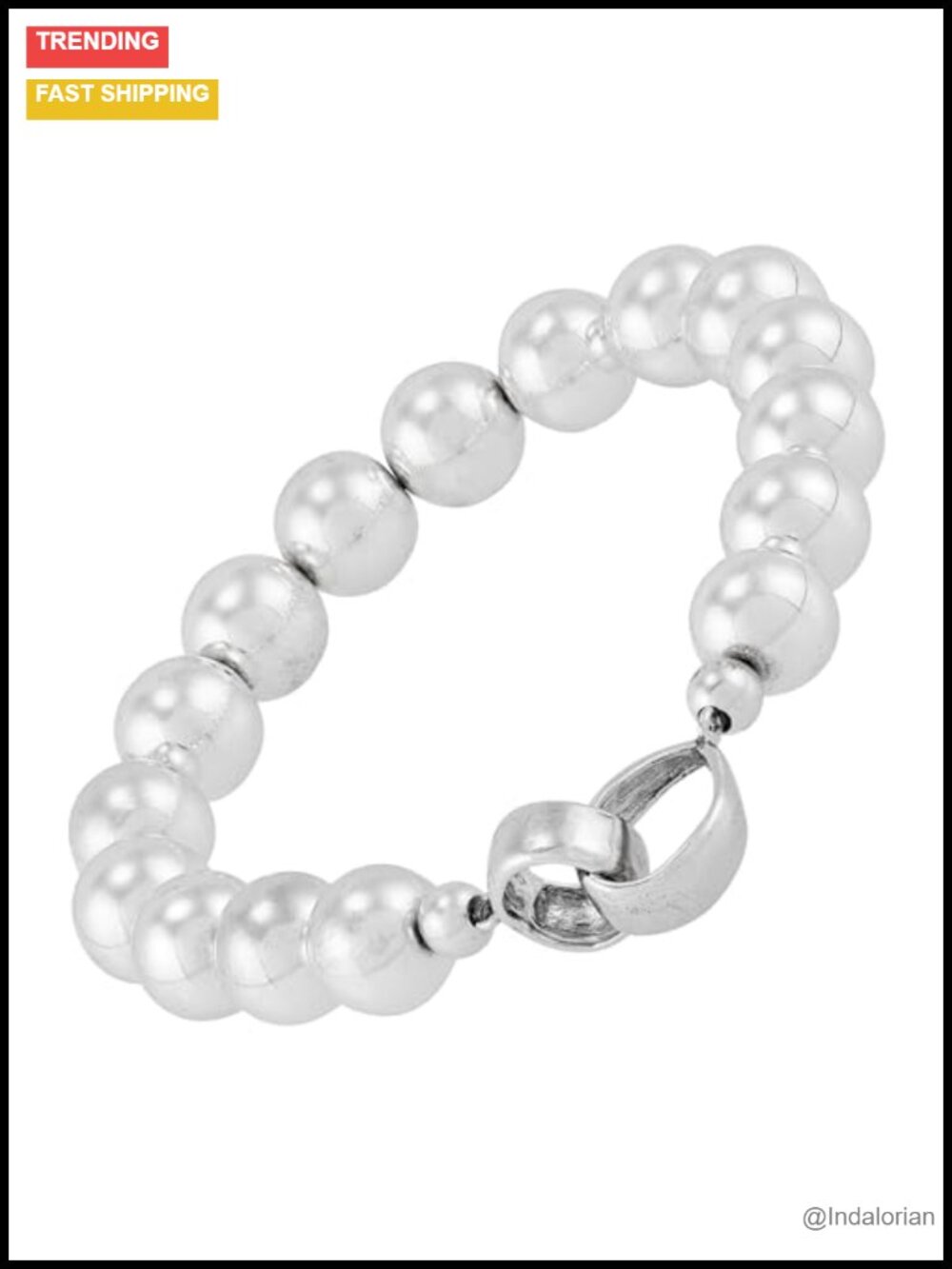 Sterling Silver Hematite Beaded Stretch Bracelet Circle Links 7.5 in
